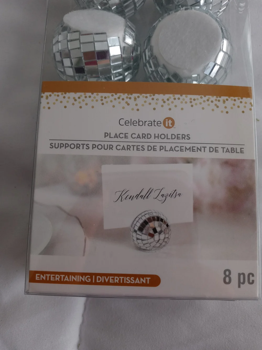 Celebrate It Silver Mirror Disco Ball Place Card Holders - 8 Count